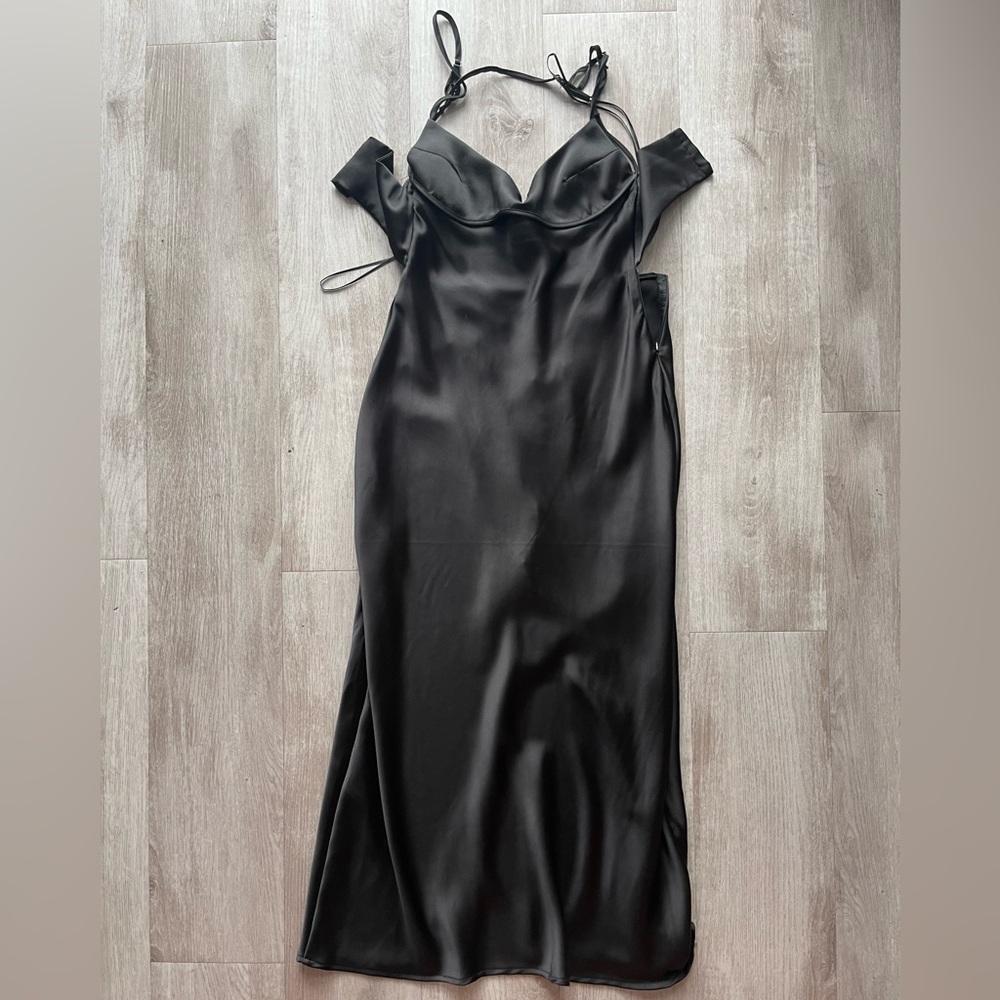Zara Satin Effect Cut Out Dress Black